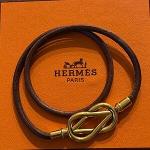 Hermès Brown Leather Bracelet with Gold Accents